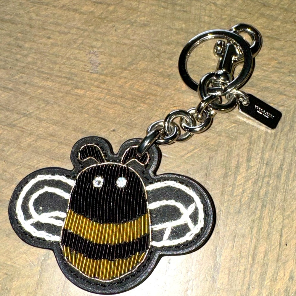 Coach embroidered bee key fob